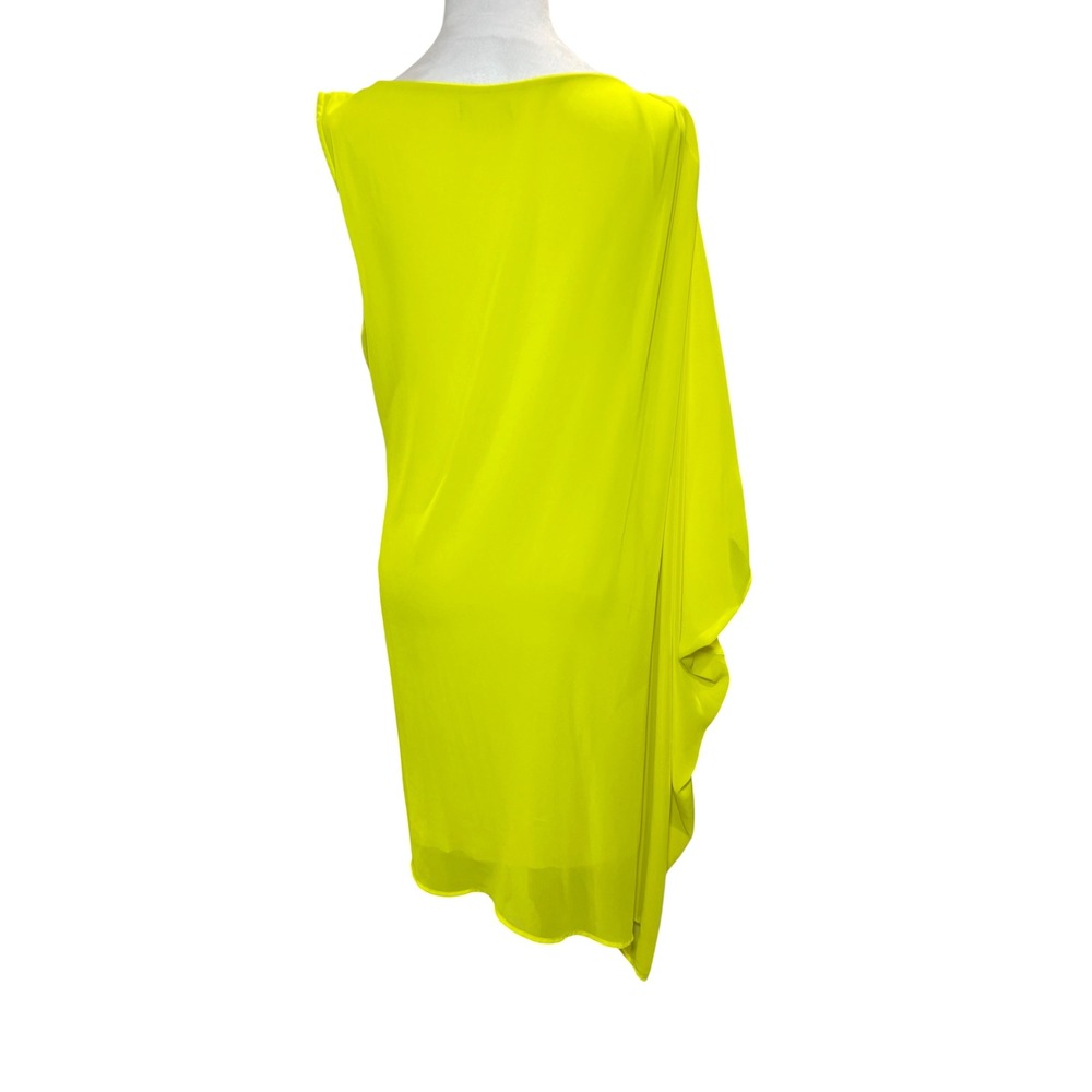 Bebe Neon Yellow Draped Bodycon‎ Shift Dress Large Sleeveless Asymmetric Hem - Picture 4 of 10
